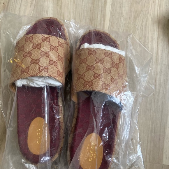 Canvas GG Monogram Angelina Platform Slide Sandals 41 Beige Ruggine - Picture 7 of 11